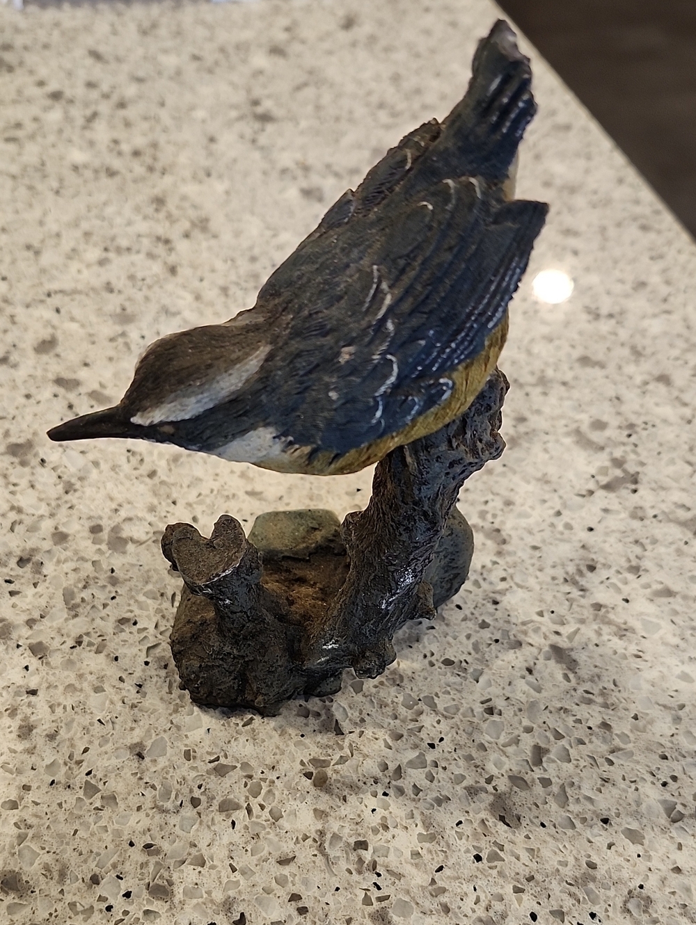 CeramicDecorative Bird Figurine in Grey and Yellow - Bird Home Accent